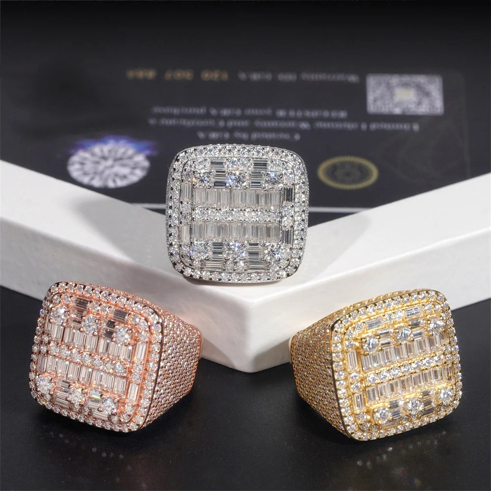 Iced Out Baguette Square Signet Ring for Men, image 7