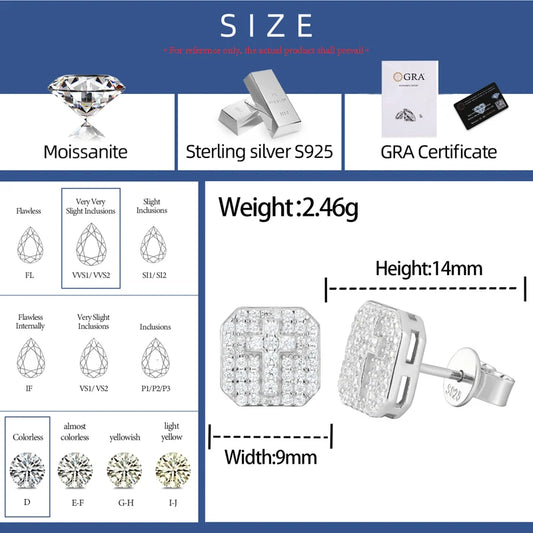 Moissanite Square Cross Stud Earrings, image 5