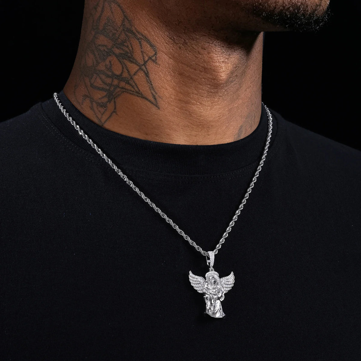 Iced Out Angel Pendant Necklace for Men, image 7