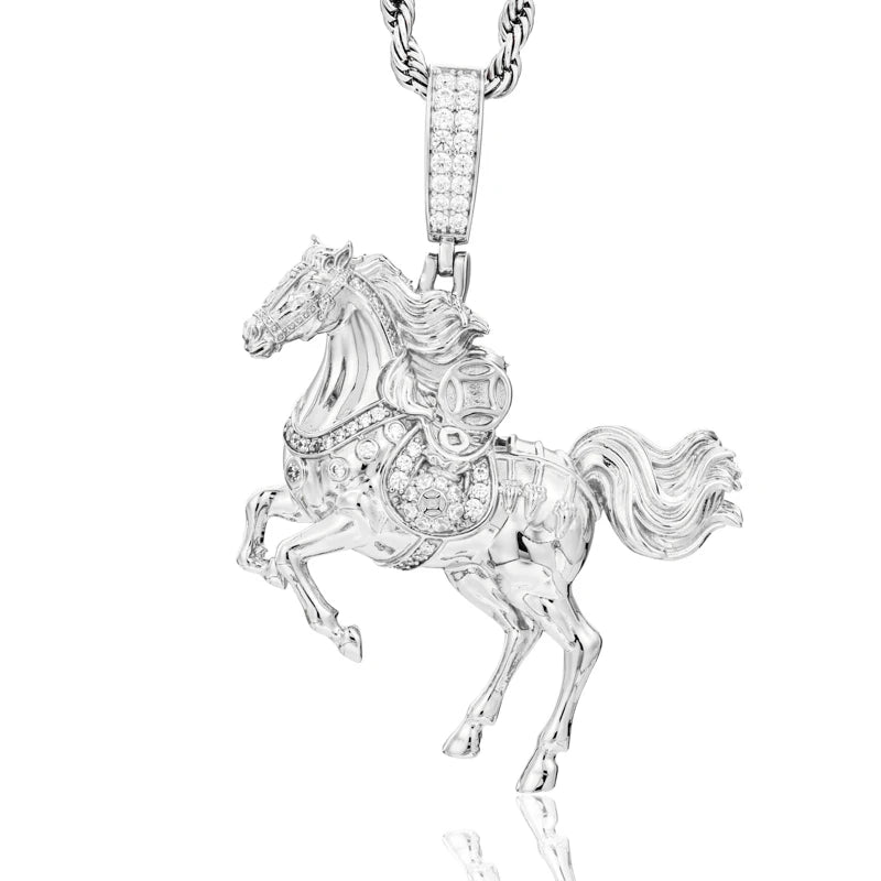 Iced Out Horse Pendant Necklace for Men