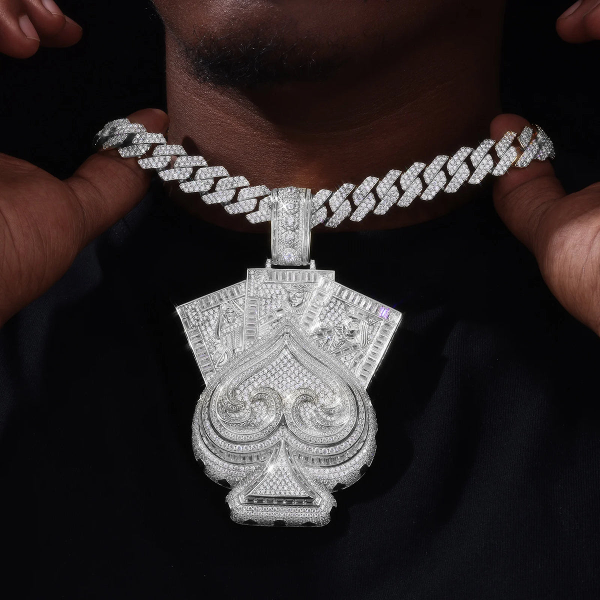Iced Out Ace of Spades Pendant Necklace for Men, image 6