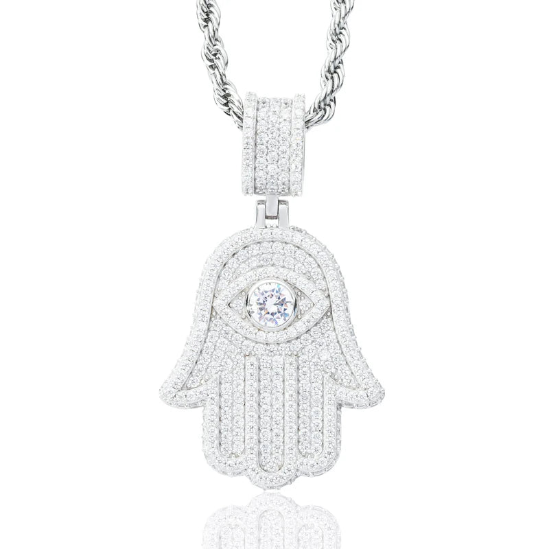 Iced Out Hamsa Pendant Necklace for Men