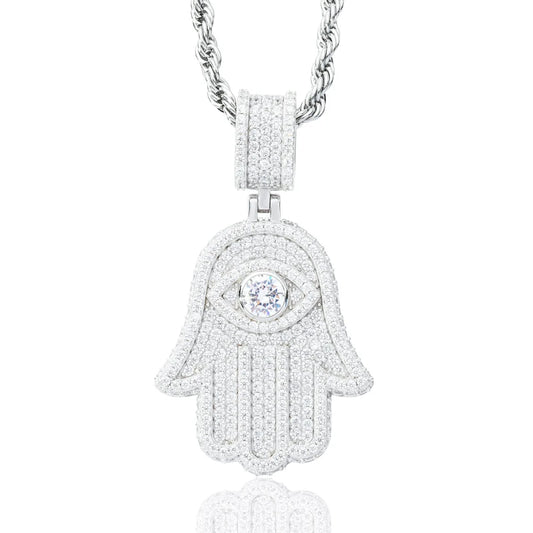 Iced Out Hamsa Pendant Necklace for Men