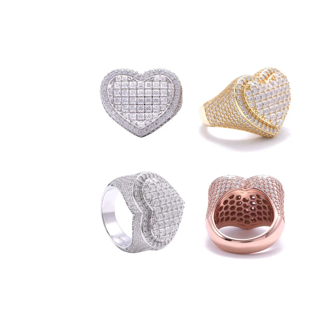 Iced Out Pave Heart Ring for Men, image 2