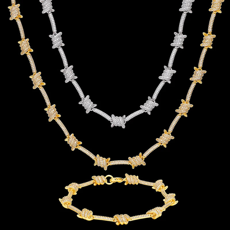 Iced Out Barbed Wire Necklace for Men