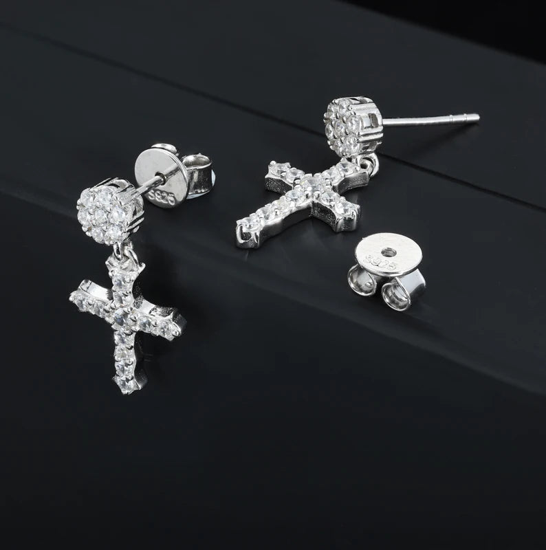 Moissanite Cross or Square Cluster Stud Earrings, image 4