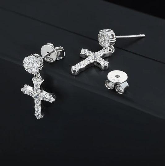Moissanite Cross or Square Cluster Stud Earrings, image 4
