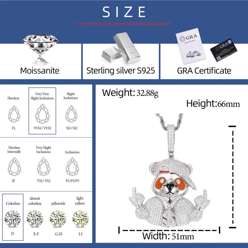 Iced Out Bear Pendant Necklace for Men, image 3