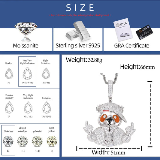 Iced Out Bear Pendant Necklace for Men, image 3