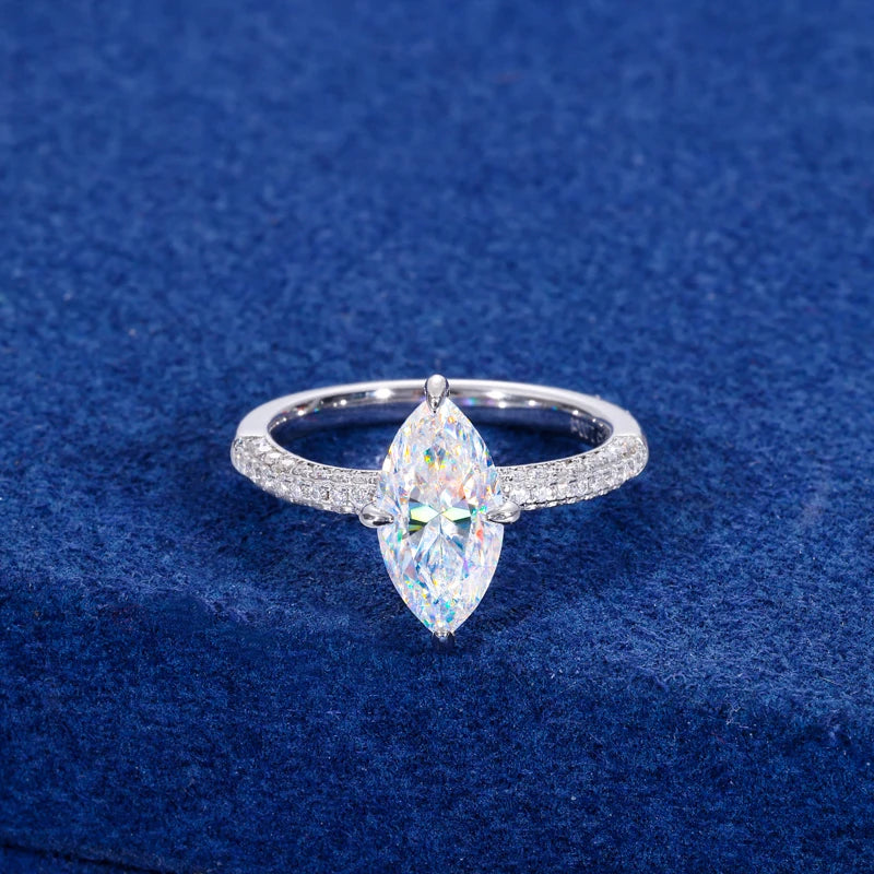Marquise Cut Moissanite Cross Prong Ring, image 5