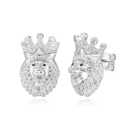 Iced Out Crown Lion Stud Earrings for Men, image 2