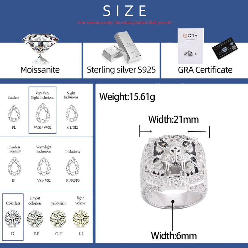 Iced Out Moissanite Animal Signet Ring for Men, image 3