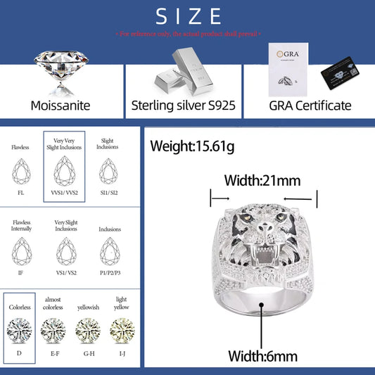 Iced Out Moissanite Animal Signet Ring for Men, image 3