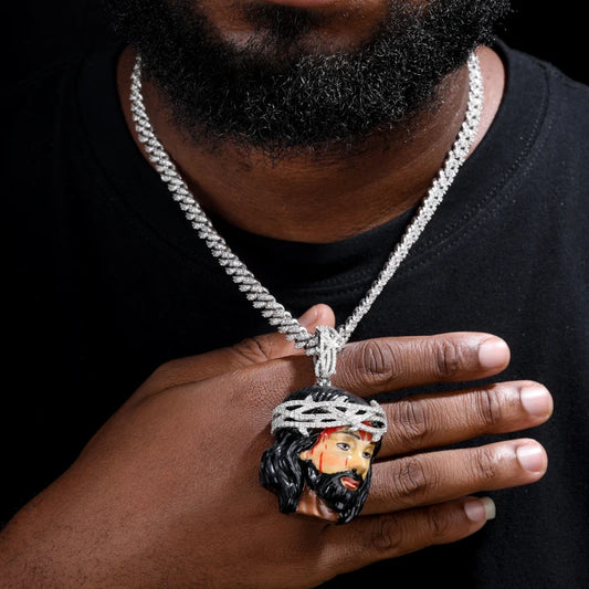 Enamel Jesus Head Pendant Necklace for Men, image 5