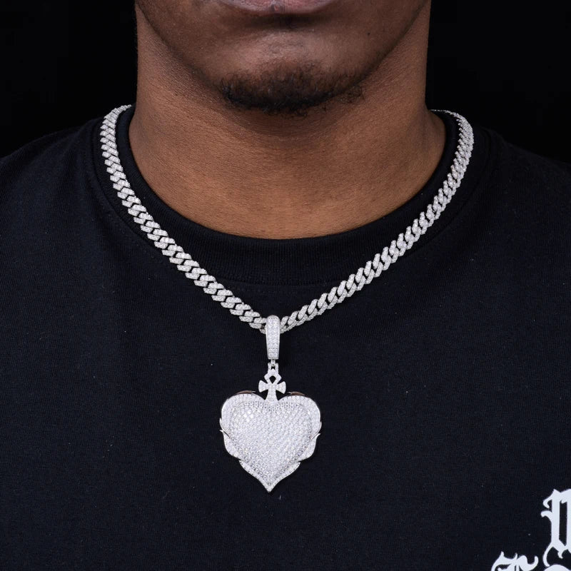 Iced Out Pave Heart Pendant Necklace for Men, image 6