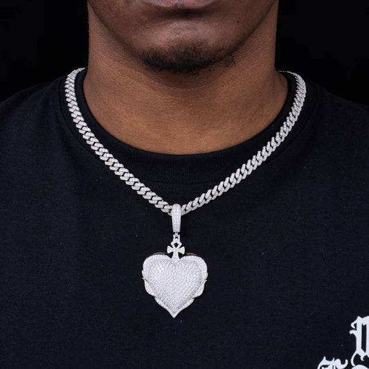 Iced Out Pave Heart Pendant Necklace for Men, image 6
