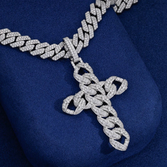 Iced Out Cuban Link Cross Pendant Necklace for Men, image 5