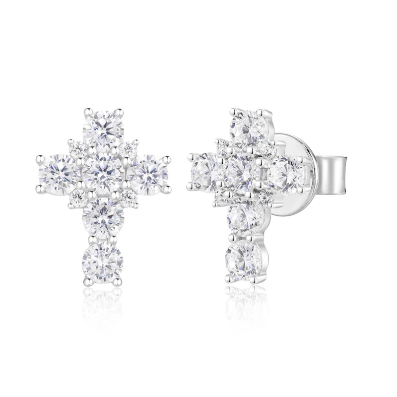 Iced Out Cross Stud Earrings for Men, image 2