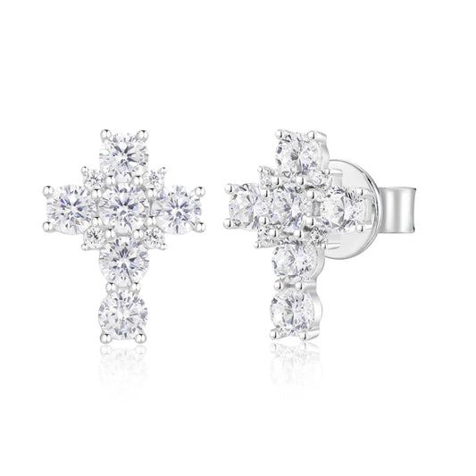 Iced Out Cross Stud Earrings for Men, image 2