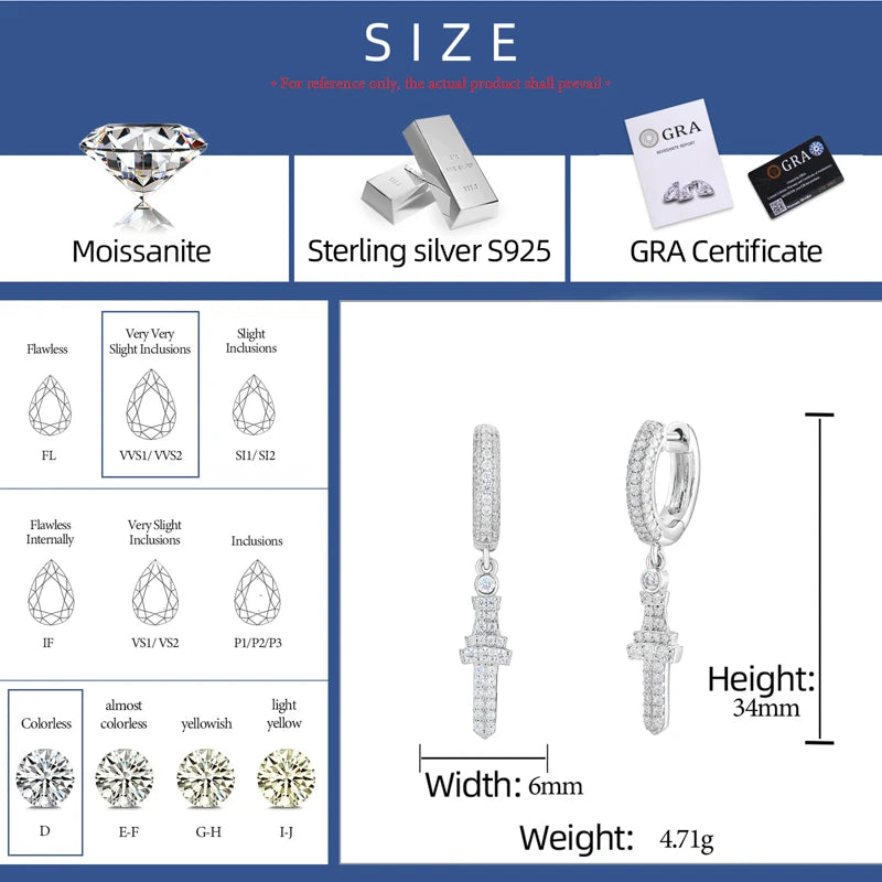 Iced Out Moissanite Cross Drop Huggie Earrings for Men, image 4