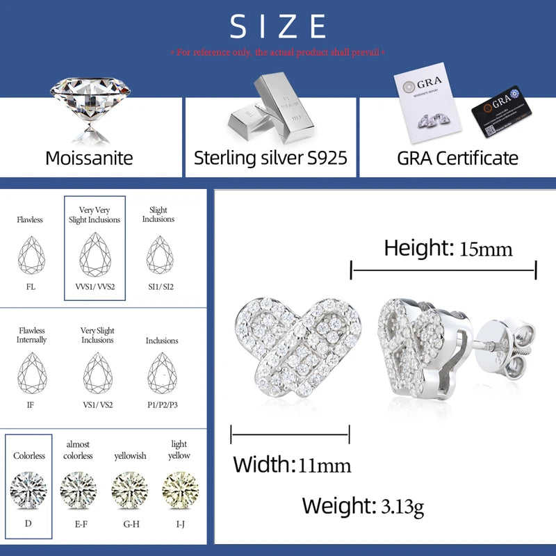 Moissanite Pave Heart Stud Earrings, image 4