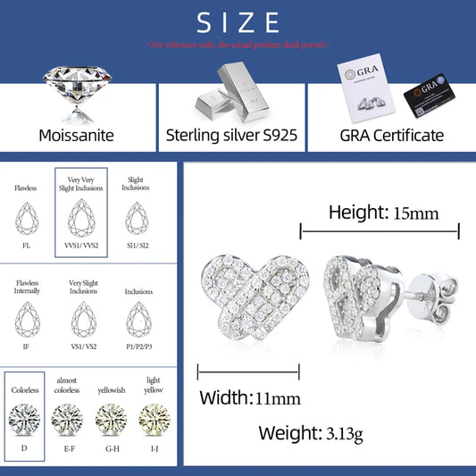 Moissanite Pave Heart Stud Earrings, image 4