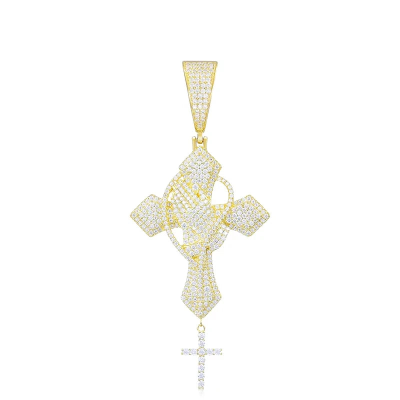 Iced Out Moissanite Praying Hands Cross Pendant Necklace for Men, image 9