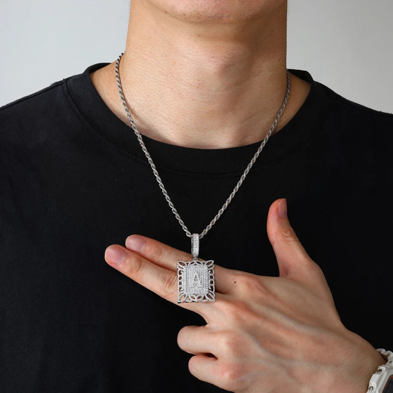 Iced Out Moissanite Letter A Tag Pendant Necklace for Men, image 5