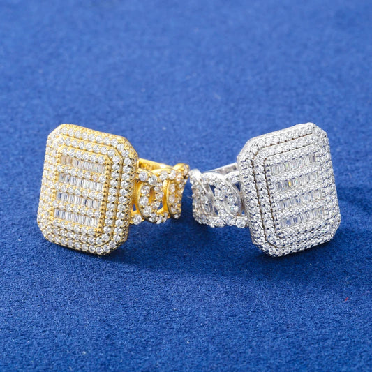 Iced Out Square Face Ring for Men with Cuban Link Band, image 5