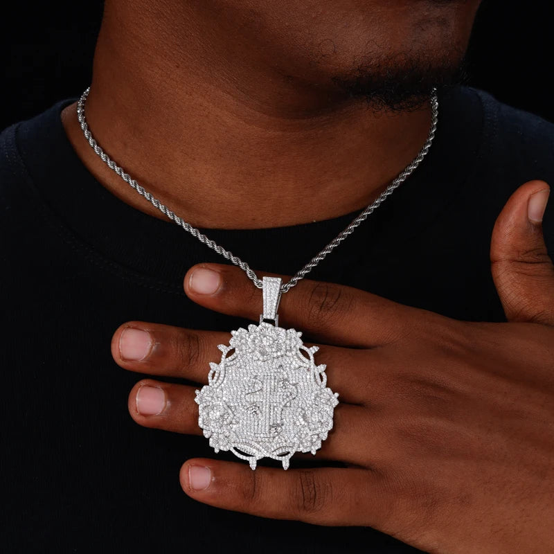 Iced Out Rose Cross Pendant Necklace for Men, image 7