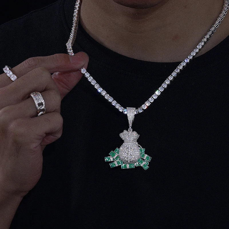 Iced Out Money Bag Pendant Necklace for Men, image 6