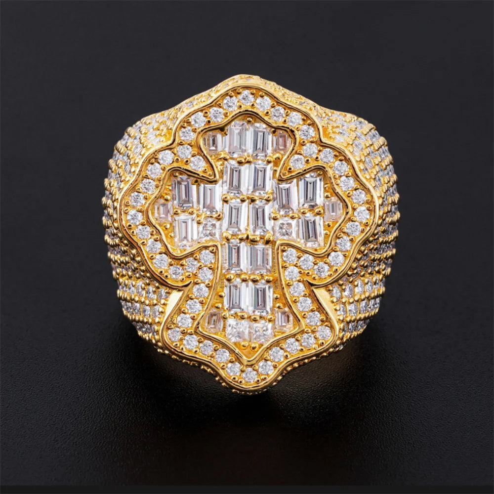 Iced Out Baguette Cross Ring for Men, image 4