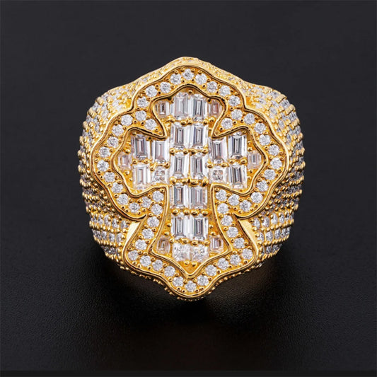 Iced Out Baguette Cross Ring for Men, image 4