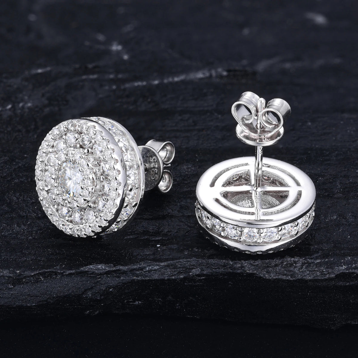 Moissanite Halo and Cluster Stud Earrings for Men, image 4
