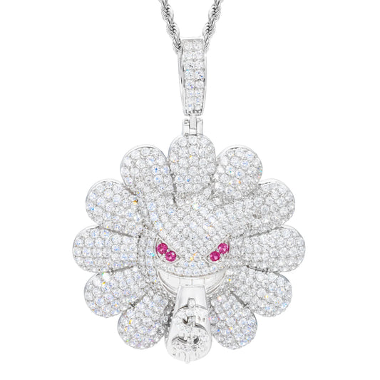 Iced Out Ghost Flower Pendant for Men