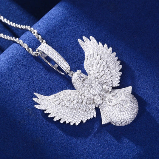 Iced Out Eagle and Money Bag Pendant Necklace for Men, image 5