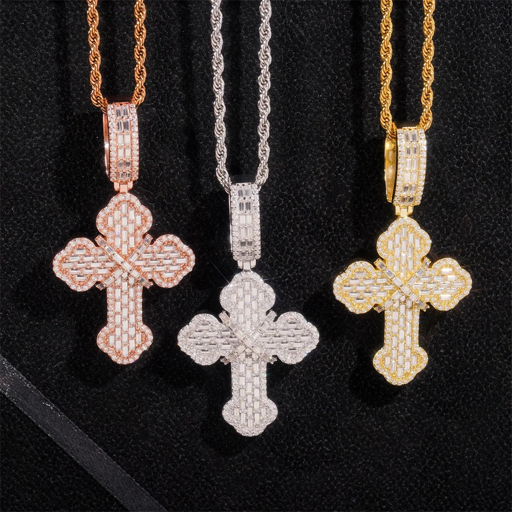 Baguette Moissanite Cross Pendant for Men