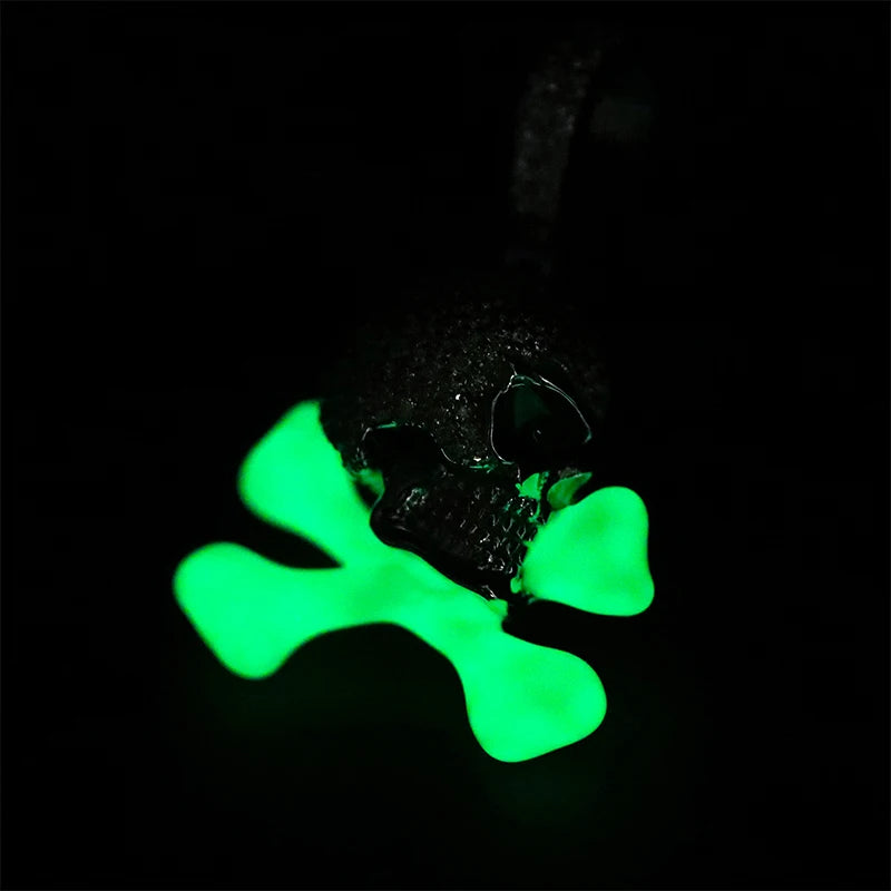 Glow in the Dark Enamel Skull and Crossbones Pendant Necklace for Men, image 5
