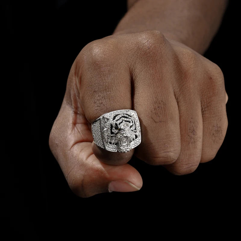 Iced Out Moissanite Animal Signet Ring for Men, image 6