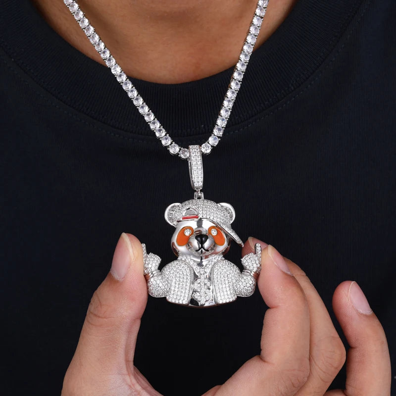 Iced Out Bear Pendant Necklace for Men, image 7