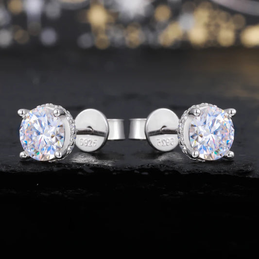 Round Cut Moissanite Four Claw Stud Earrings, image 3