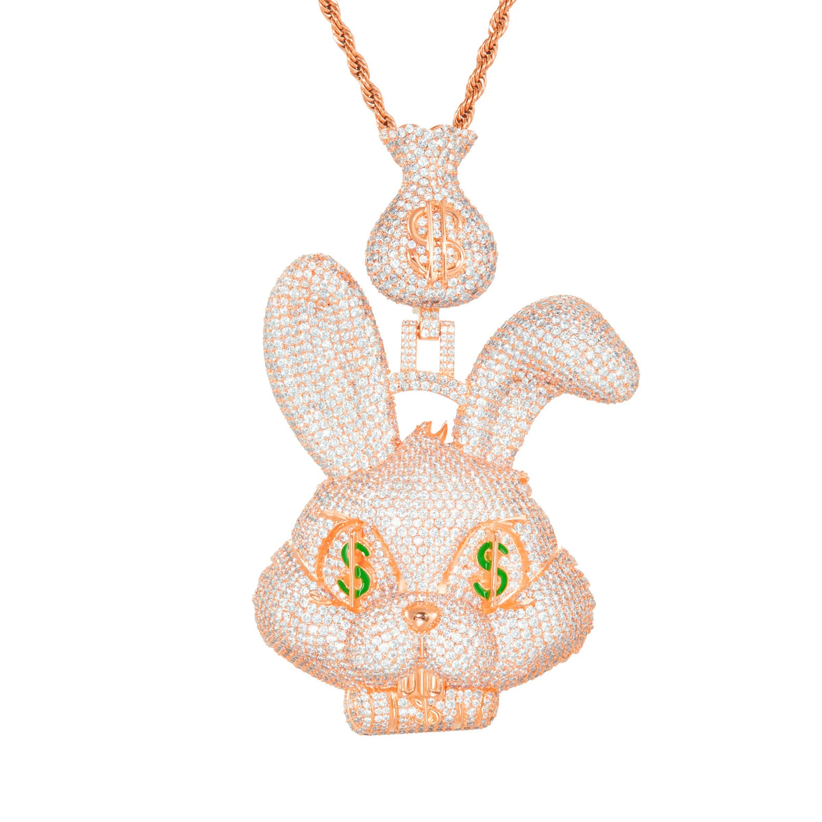 Iced Out Money Bag Rabbit Pendant Necklace for Men, image 8
