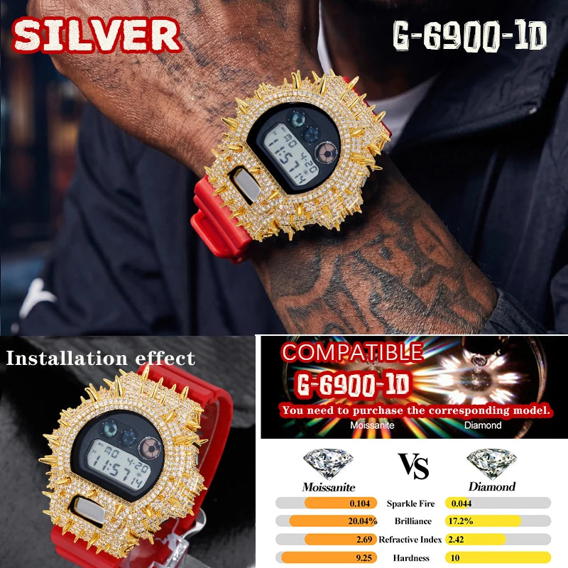 Iced Out Moissanite Watch Case for Casio G-Shock DW-6900, image 12