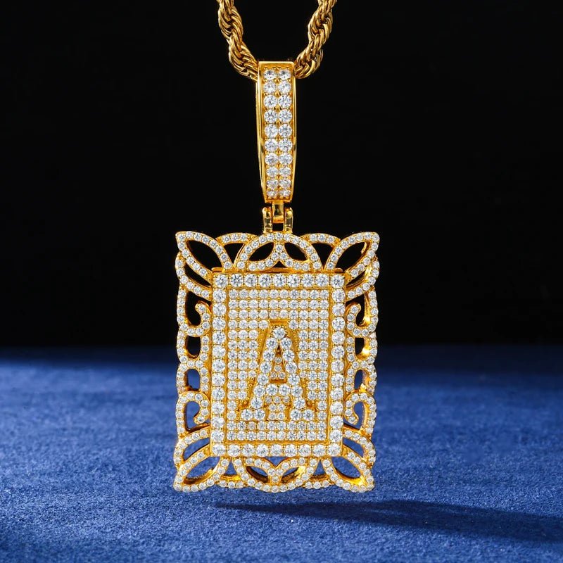Iced Out Moissanite Letter A Tag Pendant Necklace for Men, image 7