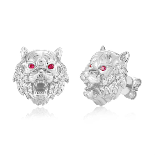 Moissanite Tiger Head Stud Earrings for Men, image 2