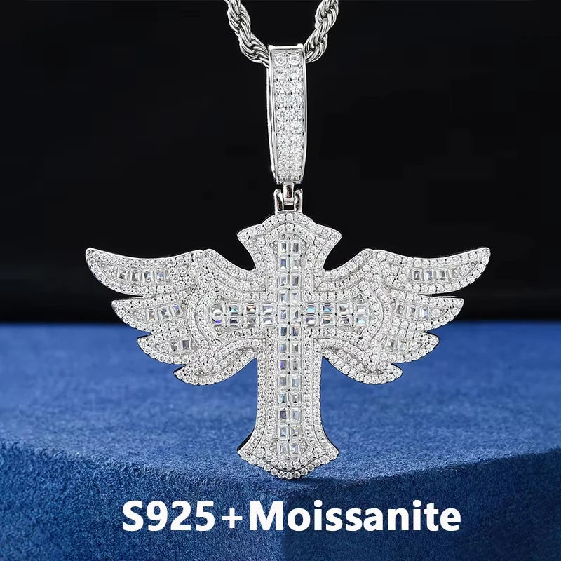 Iced Out Angel Wing Cross Pendant Necklace, image 10