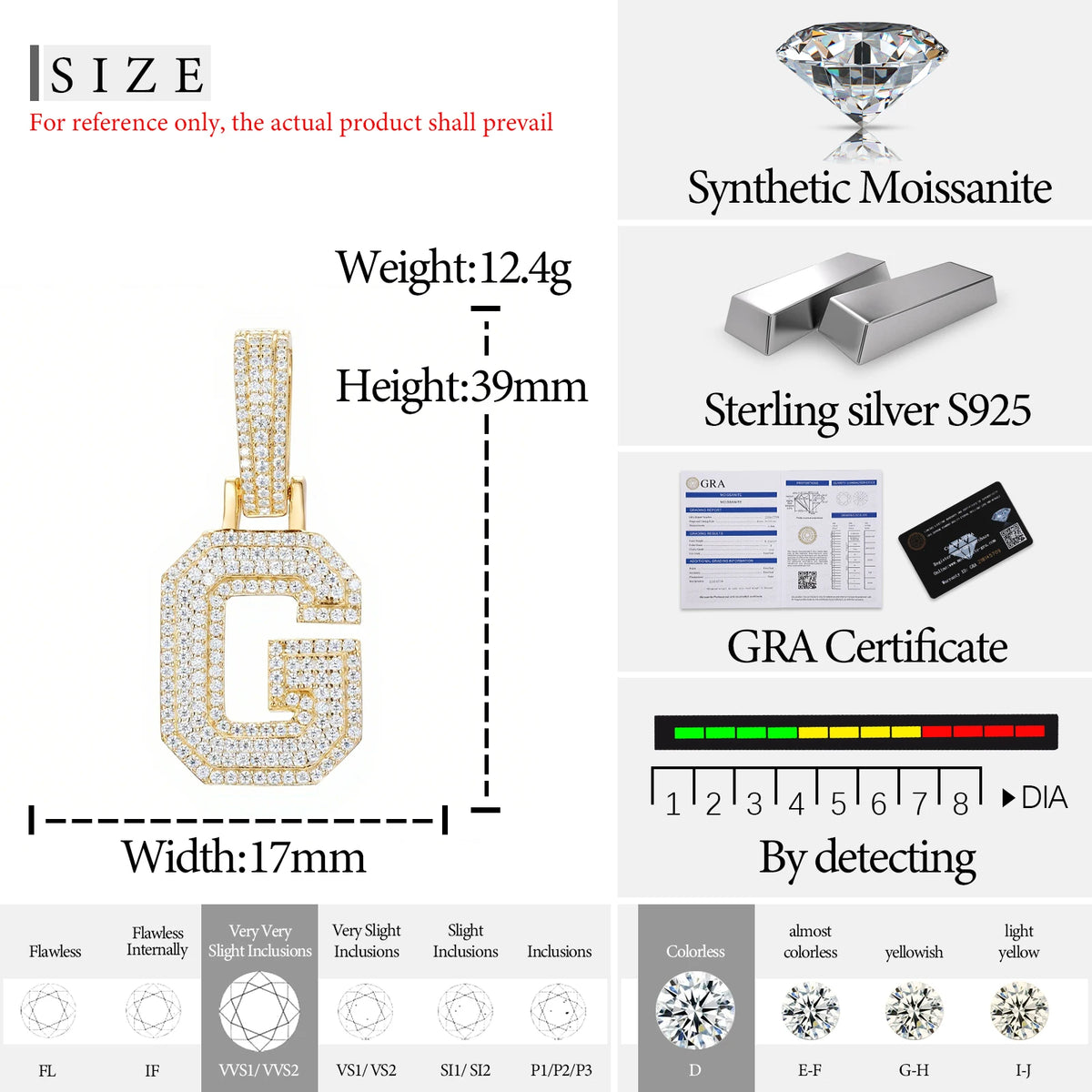 Moissanite Initial Pendant for Men, image 53