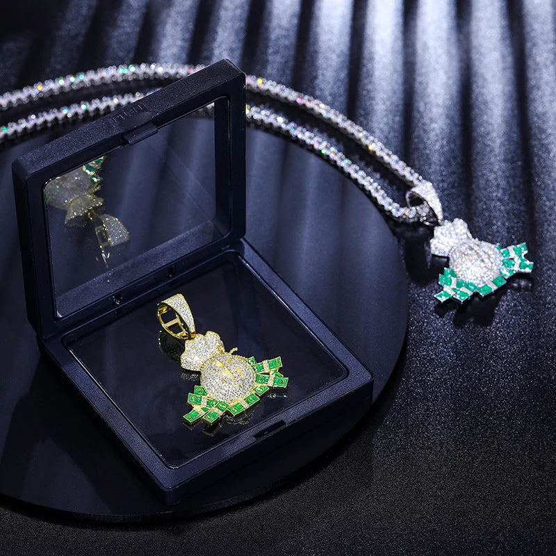 Iced Out Money Bag Pendant Necklace for Men, image 5