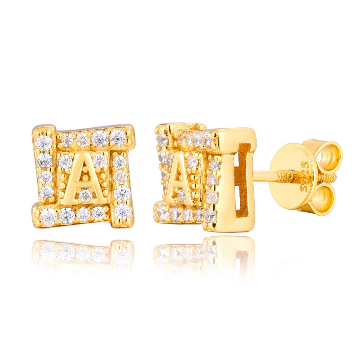 8mm Iced Out Moissanite Letter A Square Stud Earrings for Men, image 9