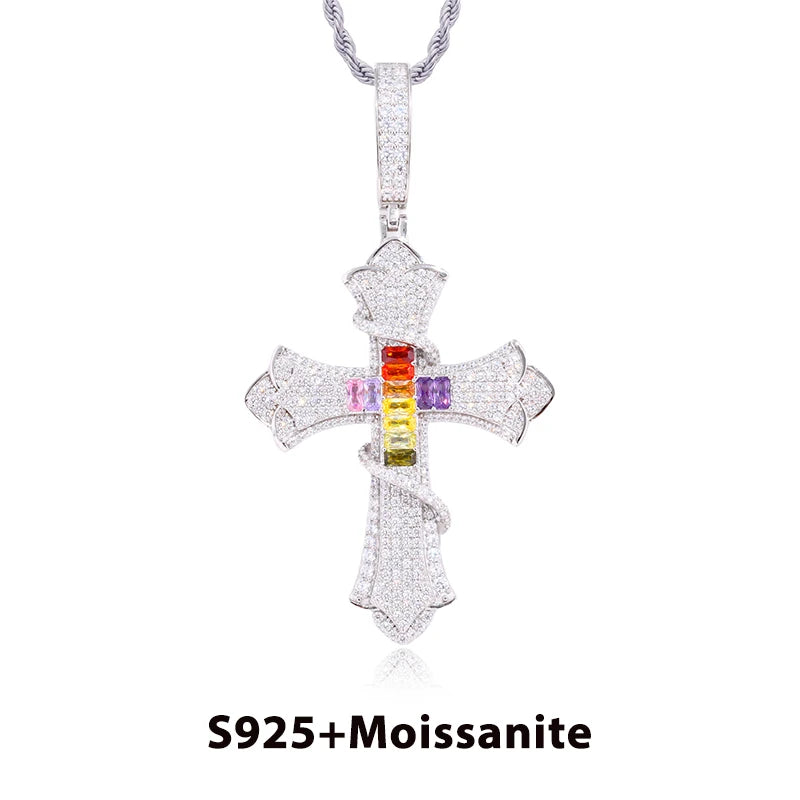 Iced Out Thorn Cross Pendant Necklace for Men, image 8